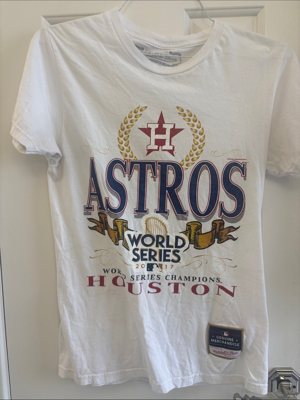 Mitchell & Ness White Houston Astros World Series Tee with Navy & Red Accents